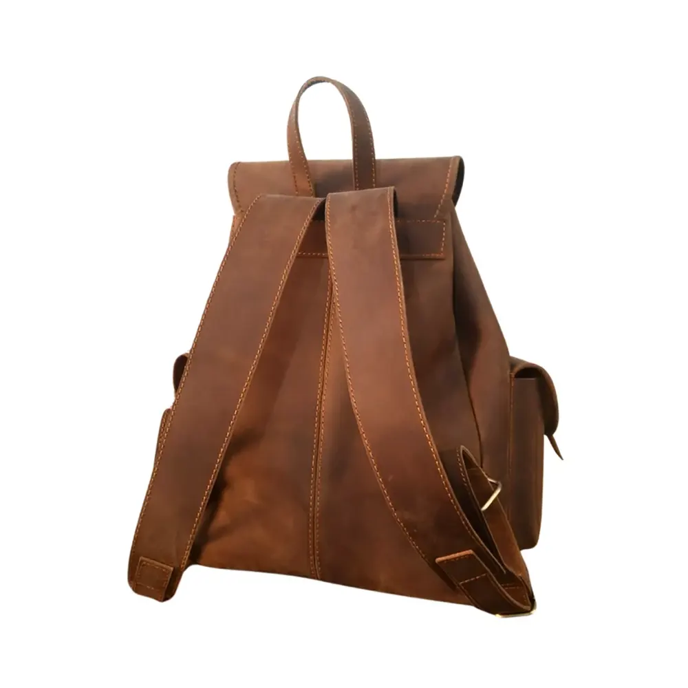 Vintage Dark Brown Leather Backpack Handmade Full-Grain Drawstring Rucksack