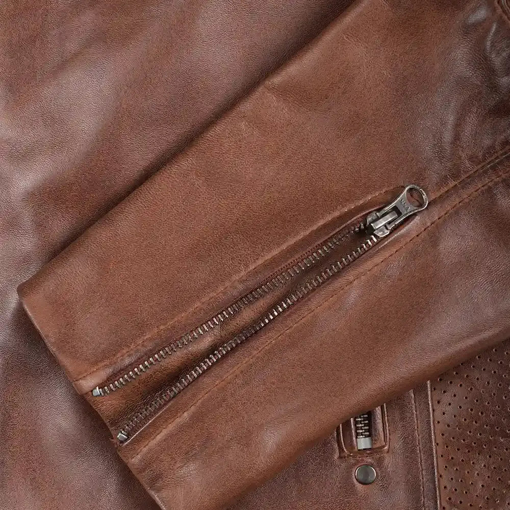 Austin Men Cafe Racer Cognac Brown Leather Jacket