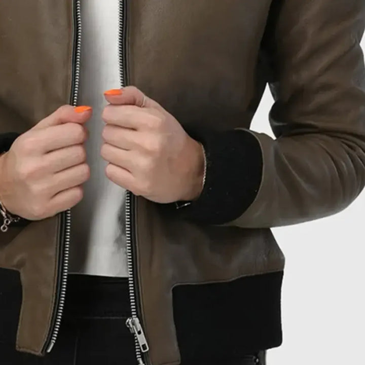 Betty Womens Brown Bomber Leather Jacket