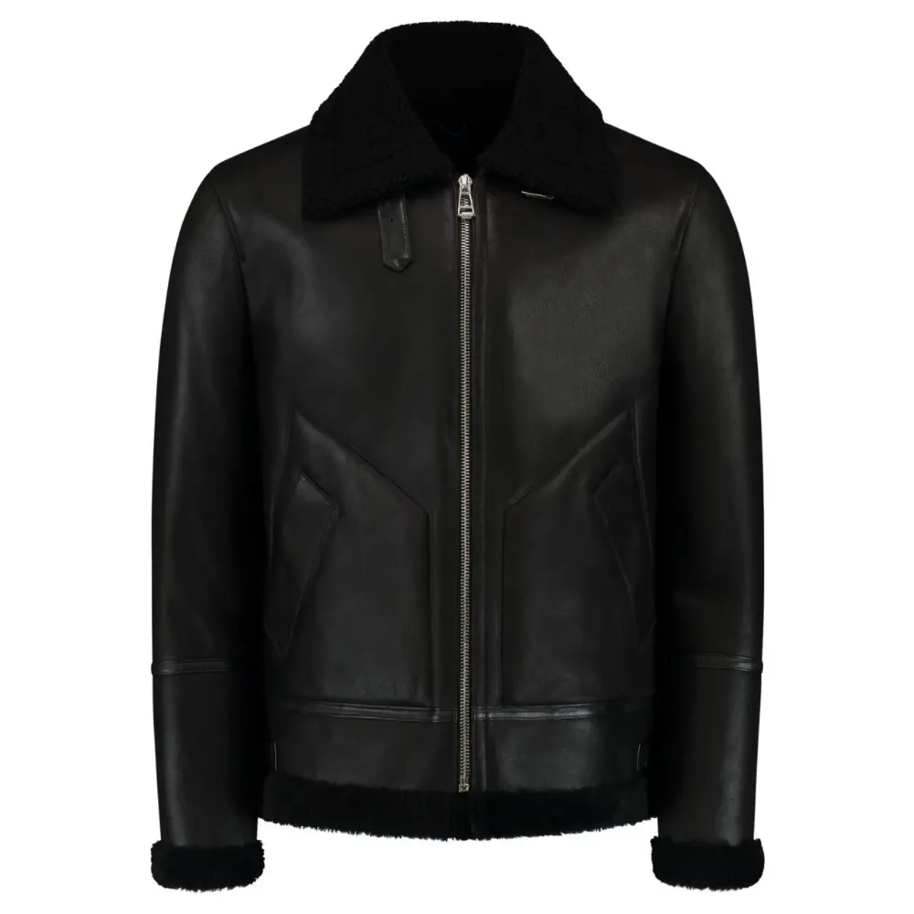 Men’s Shearling Jacket Luxury Lambskin & Wool Winter Jacket – Black