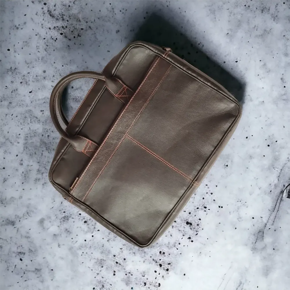 Coffee Brown Goat Leather Laptop Bag messenger