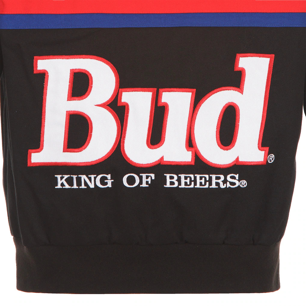 Men's Ken Schrader Black/Red Bud King of Beers Twill Driver Uniform Full-Snap Jacket