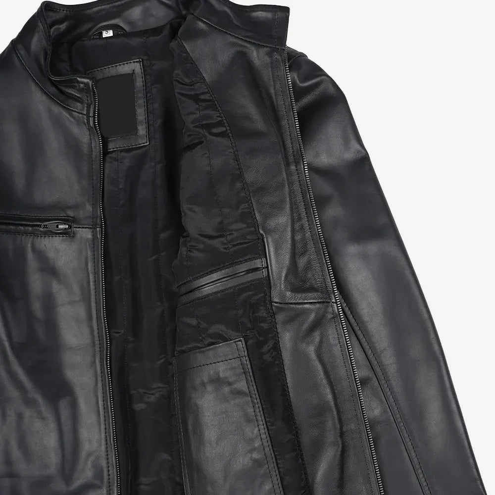 Men Black Cafe Racer Leather Jacket