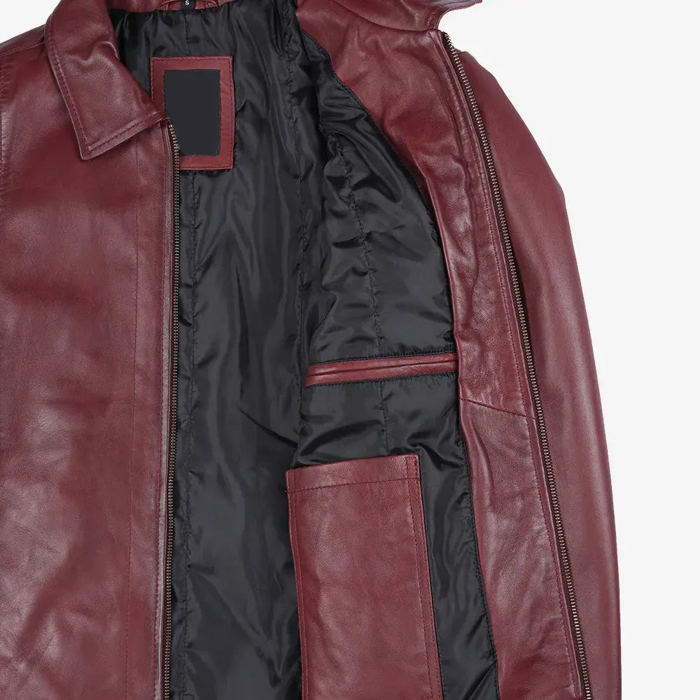 Reeves Men's Burgundy Leather Harrington Jacket — Waxed