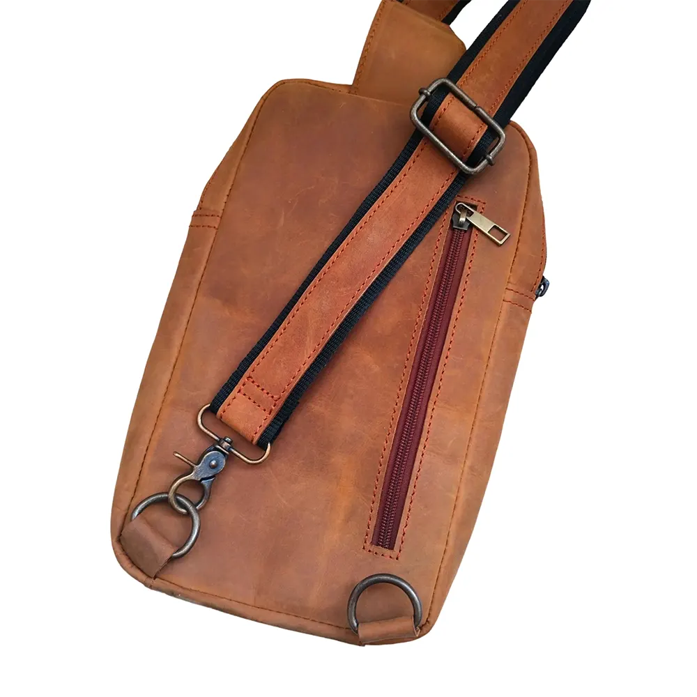 Mustard Crazy Horse Leather Sling Crossbody Bag