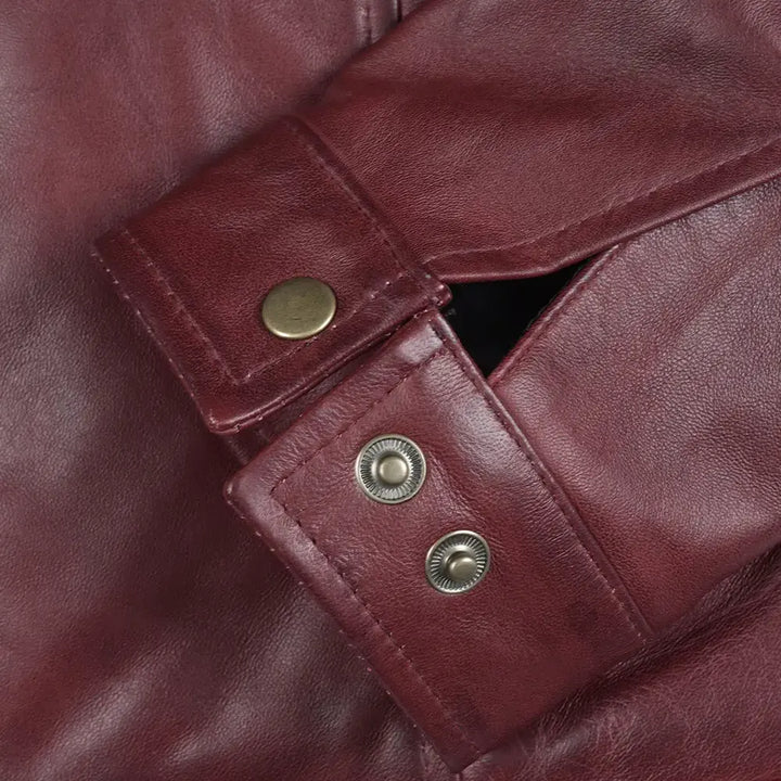 Reeves Men's Burgundy Leather Harrington Jacket — Waxed