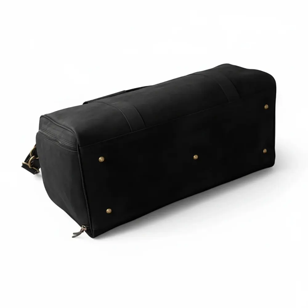 Black Leather Duffel Bag Premium Travel & Gym Holdall with Shoe Compartment