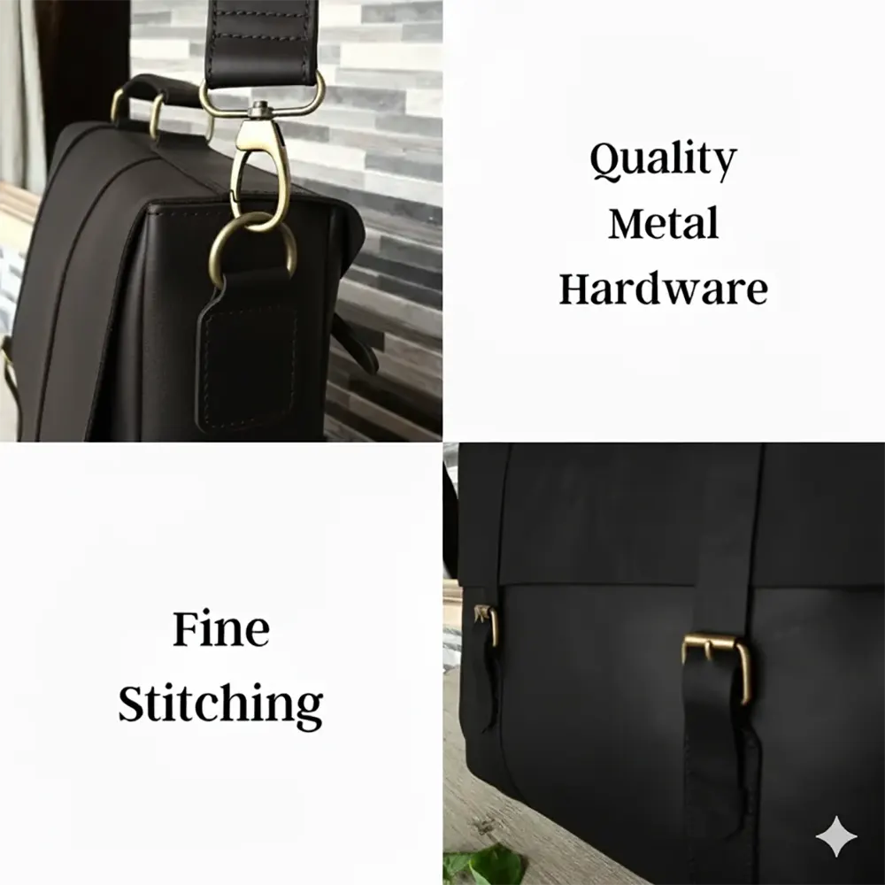 Black Leather Laptop Messenger Bag