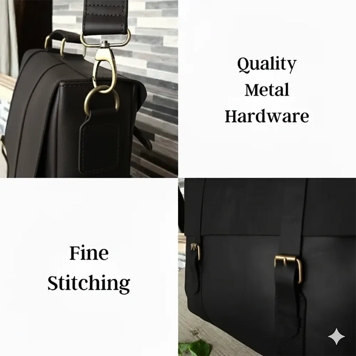 Black Leather Laptop Messenger Bag