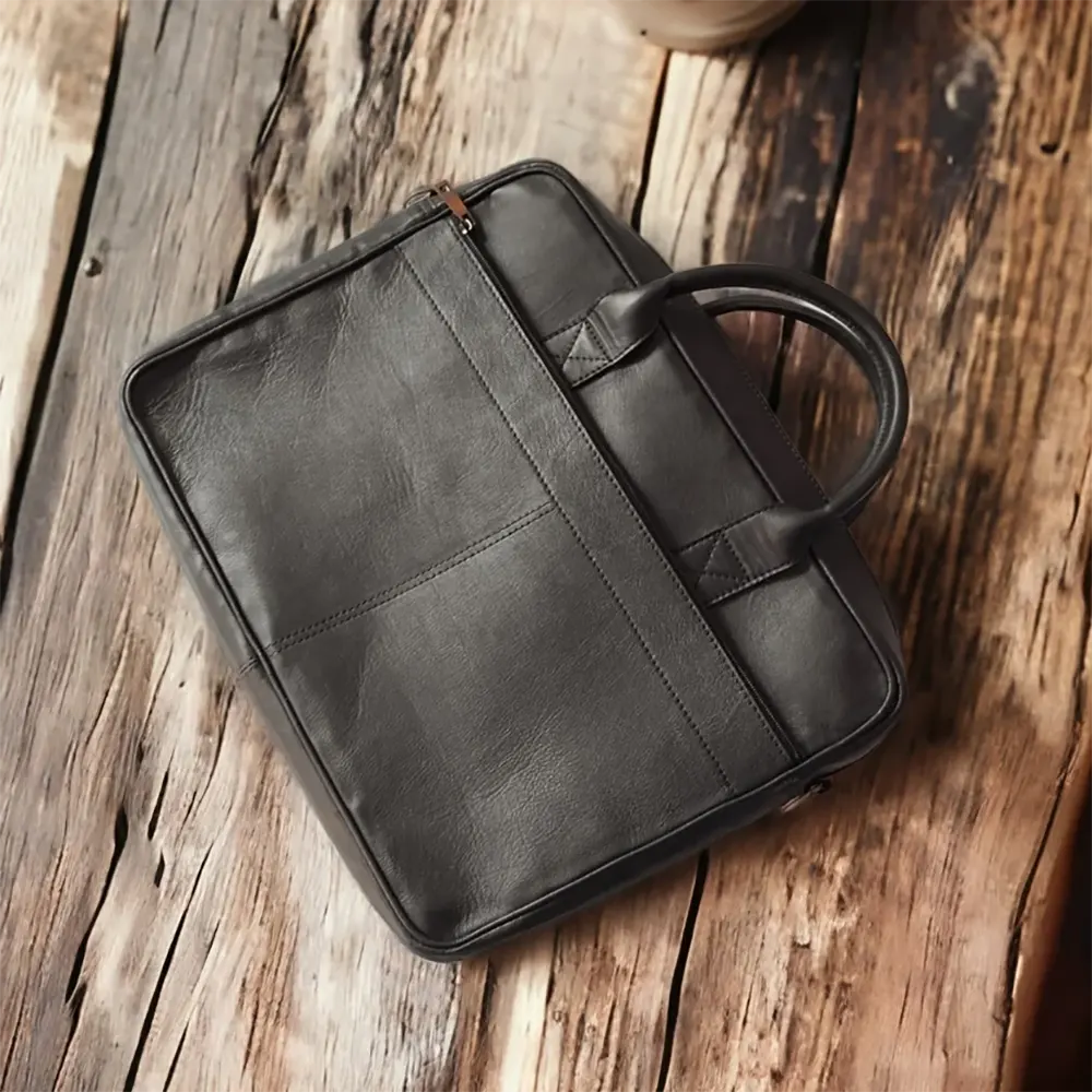 Black Leather Laptop Bag for Men Premium Messenger Work Bag