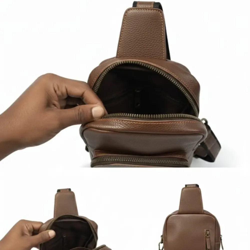 Brown Full-Grain Leather Sling Crossbody Bag