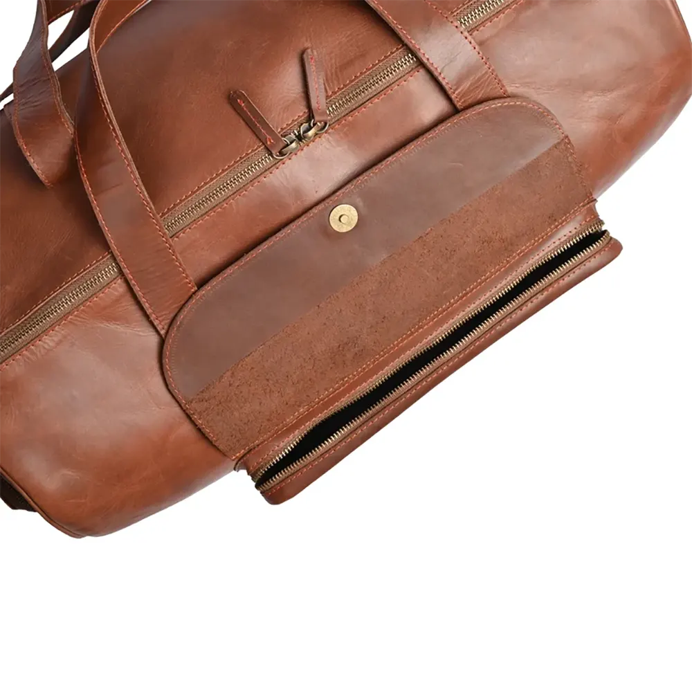 Camel Brown Premium Pull-Up Leather Duffle Bag Weekender Bag Full-Grain Cowhide