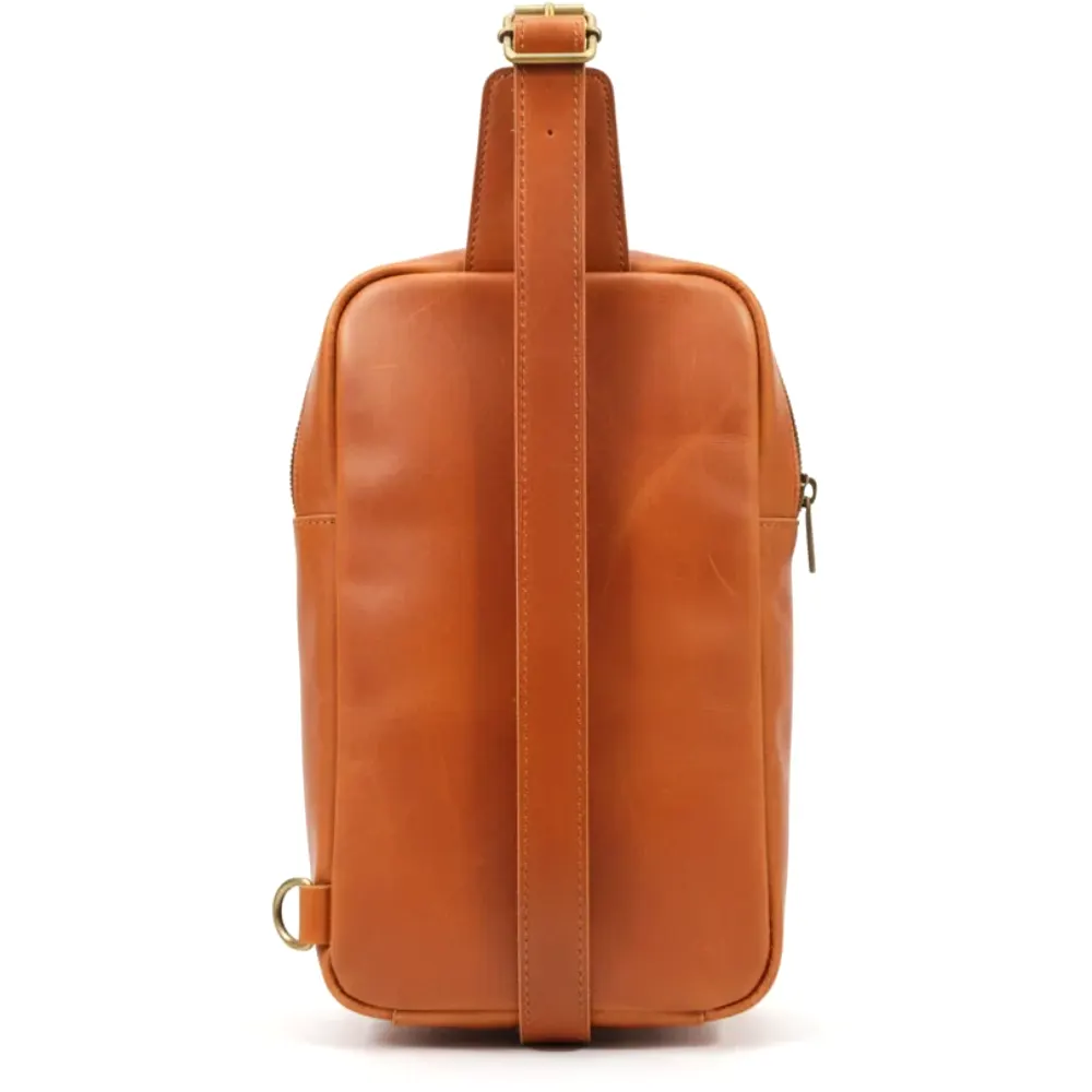 Chestnut Leather Sling Bag – Compact Full-Grain Crossbody