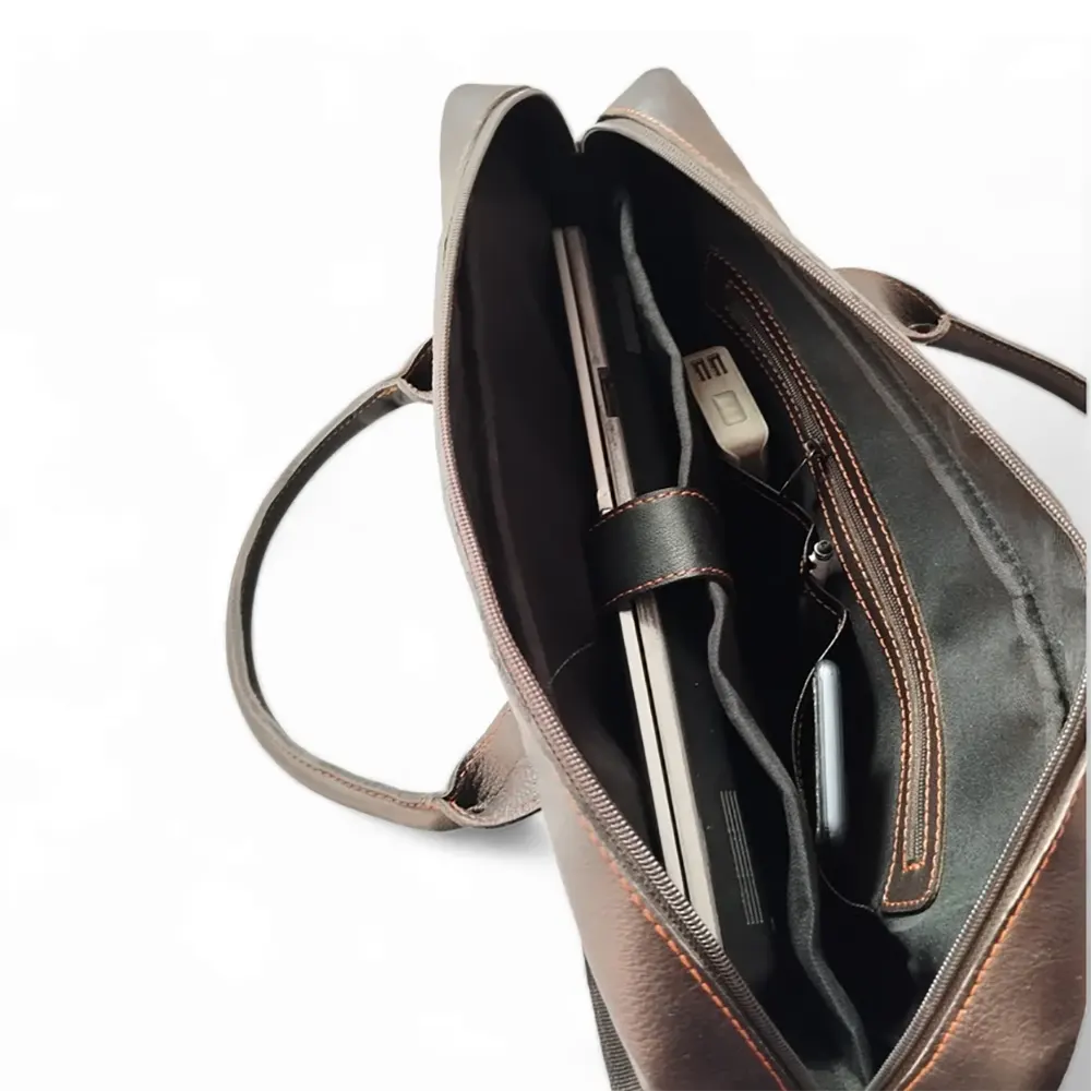 Coffee Brown Goat Leather Laptop Bag messenger