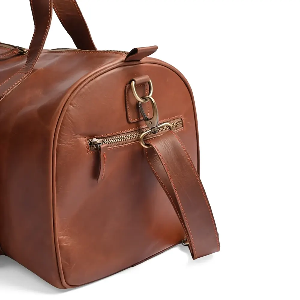 Camel Brown Premium Pull-Up Leather Duffle Bag Weekender Bag Full-Grain Cowhide
