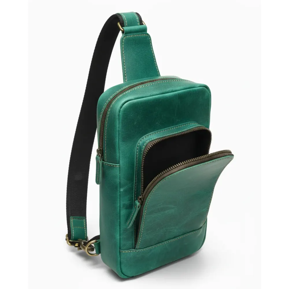 Green Leather Sling Bag – Full-Grain Cowhide Crossbody