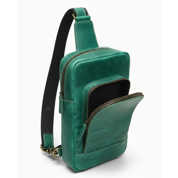 Green Leather Sling Bag – Full-Grain Cowhide Crossbody