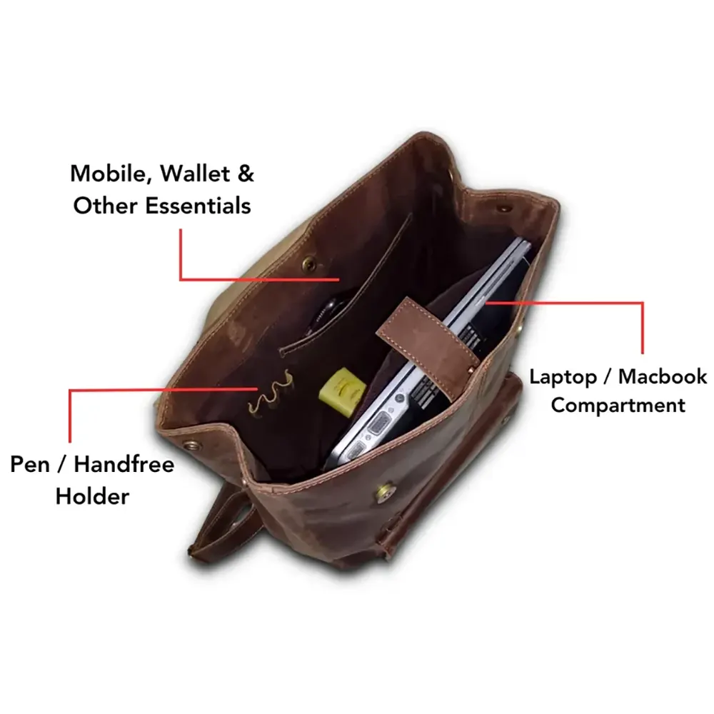 Leather Laptop Backpack Dark Brown Travel Backpack for Men & Women  Full-Grain Cowhide