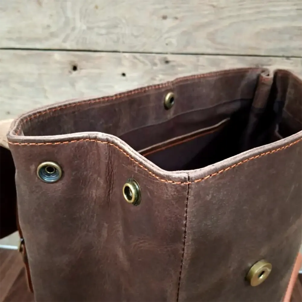 Leather Laptop Backpack Dark Brown & Mustard Travel Backpack