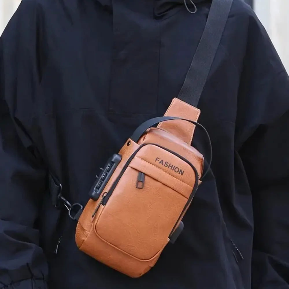 Men's Leather Chest Sling Bag Messenger Crossbody Shoulder Bag