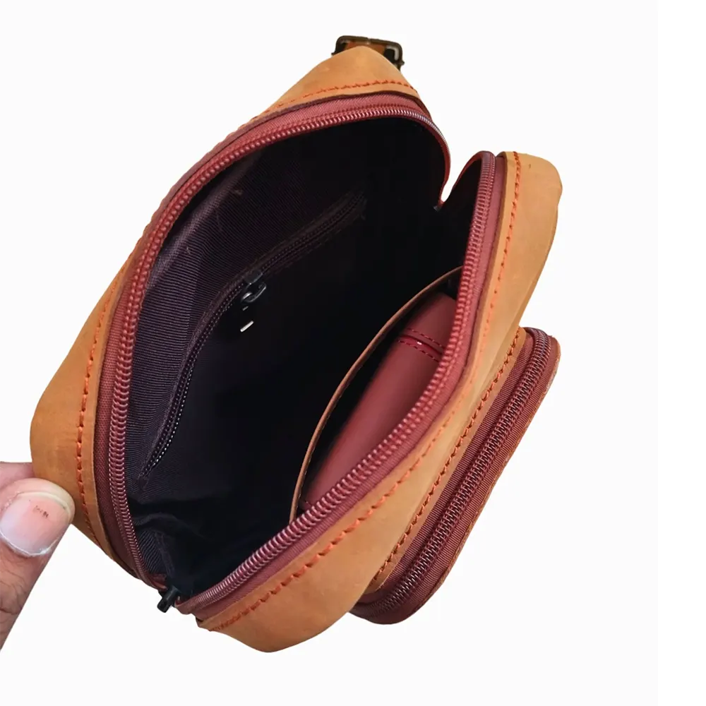 Mustard Crazy Horse Leather Sling Crossbody Bag