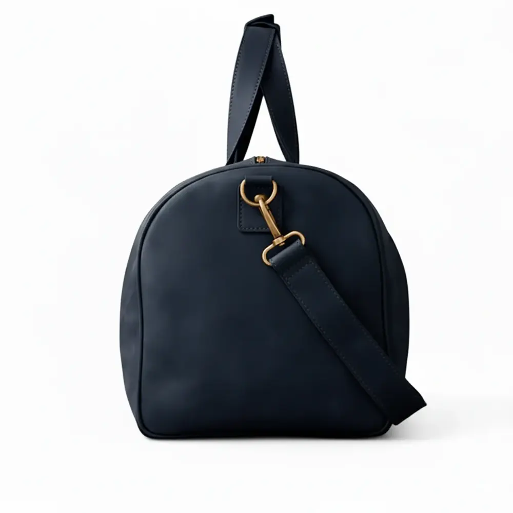 Navy Leather Duffel Bag Premium Travel & Gym Holdall with Shoe Compartment